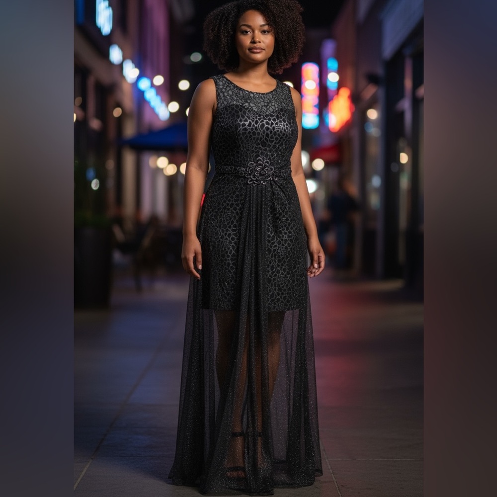Alberto Mikali Silver & Black Evening  Prom Wedding Dress
